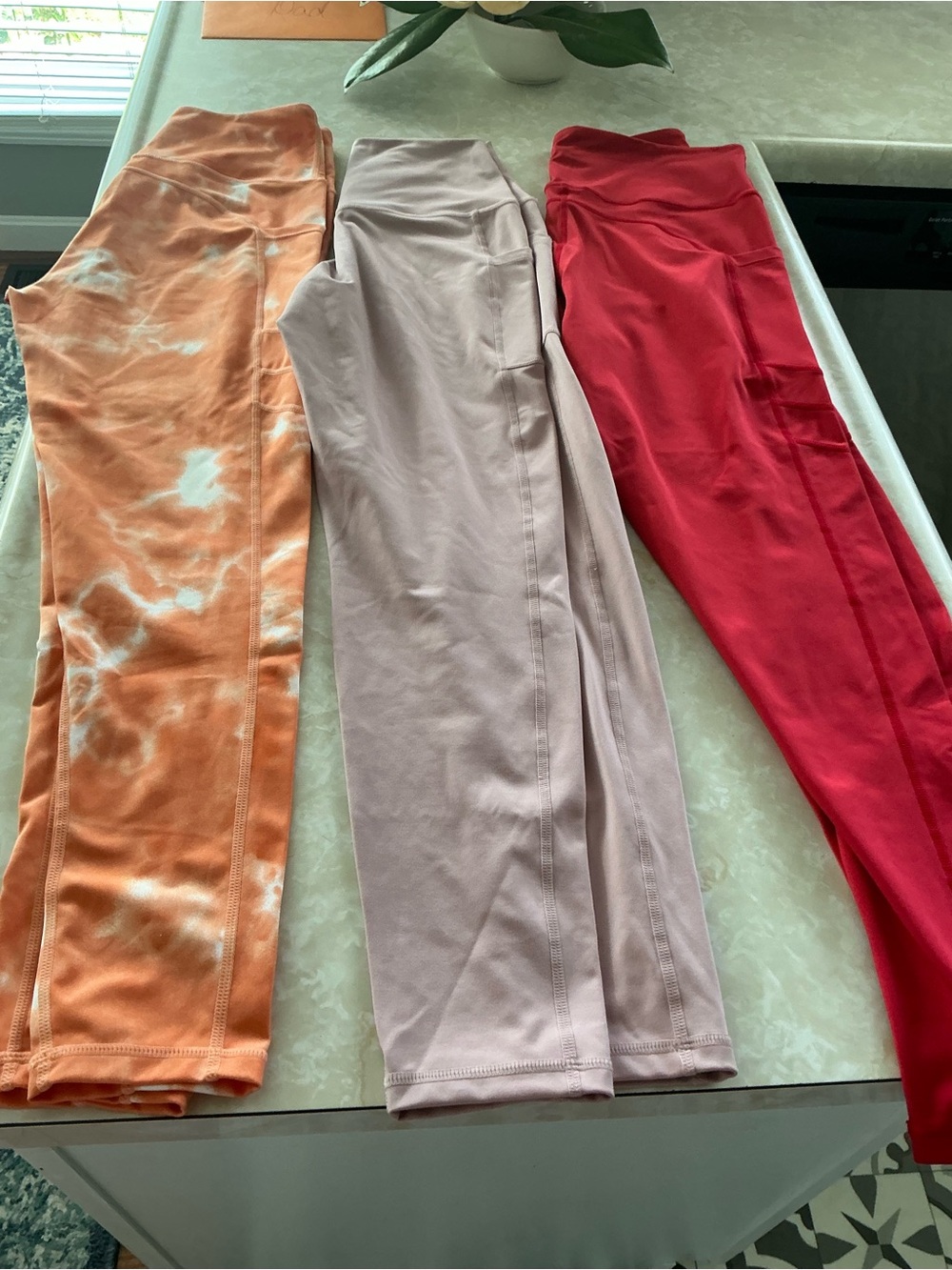 Women’s High-Rise Leggings - Red, Blush, Orange Tie-Dye